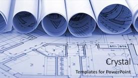  Presentation with blueprint - Cool new PPT layouts with interior project - rolls of architecture blueprint house backdrop and a light blue colored foreground