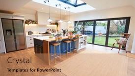  Presentation with family children - PPT theme enhanced with interior-view-of-beautiful-kitchen background and a coral colored foreground