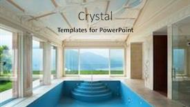  Presentation with villa - Colorful presentation enhanced with interior villa luxury pool decorated with frescoes backdrop and a soft green colored foreground