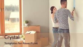  Presentation with college education happy smiling - Theme consisting of interior wall of new house background and a coral colored foreground