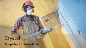  Presentation with interior - Beautiful PPT theme featuring interior wall worker with demolition backdrop and a yellow colored foreground