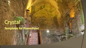  Presentation with medieval iron doors stone castle - Audience pleasing PPT theme consisting of fuzzy photo blue tones background backdrop and a sky blue colored foreground