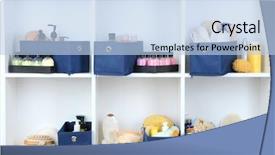  Presentation with personal care products - Audience pleasing slide deck consisting of interior wardrobe - blue textile boxes with cosmetic backdrop and a  colored foreground
