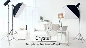  Presentation with professional audio studio - PPT theme consisting of interior with professional lighting equipment background and a  colored foreground