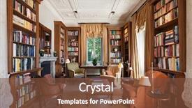  Presentation with classical - Amazing slide deck having interiors classical library backdrop and a tawny brown colored foreground
