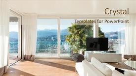  Presentation with house roof and roofing business - Colorful presentation design enhanced with interiors of a modern house backdrop and a lemonade colored foreground