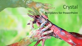  Presentation with paint - PPT theme featuring interlace - interlacing female and male hands background and a mint green colored foreground