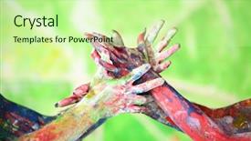  Presentation with paint - Cool new slide deck with interlace - interlacing female and male hands backdrop and a soft green colored foreground