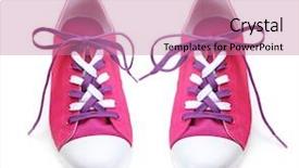  Presentation with sneakers - Audience pleasing PPT layouts consisting of interlace - sneakers with tying shoelaces isolated backdrop and a coral colored foreground