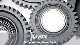  Presentation with steel - Presentation enhanced with interlocking cogs - closeup of assorted steel gears background and a  colored foreground