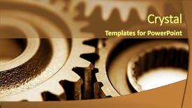  Presentation with metal - Presentation theme consisting of interlocking cogs - closeup of three metal cog background and a tawny brown colored foreground
