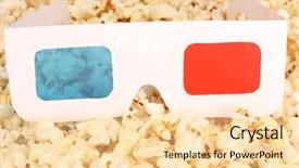  Presentation with paranormal cinema - Slides enhanced with intermission - cinema glasses on popcorn background background and a  colored foreground