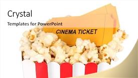 Presentation with cinema - Presentation theme featuring intermission - classic box of popcorn background and a  colored foreground
