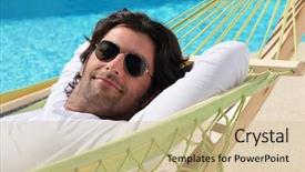  Presentation with man relaxing on massage table - Amazing slide set having intermission - man relaxing in hammock backdrop and a soft green colored foreground