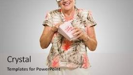  Presentation with movie popcorn - Amazing slides having intermission - senior woman eating popcorn watching backdrop and a  colored foreground