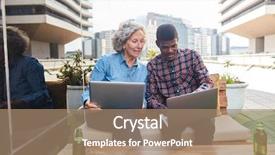  Presentation with intern - Presentation theme consisting of intern working together on laptop background and a coral colored foreground