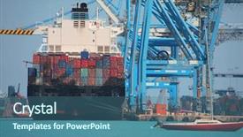  Presentation with ship - Audience pleasing slides consisting of internacional comerce - big merchant ship backdrop and a ocean colored foreground