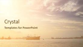  Presentation with boat - PPT theme featuring internacional comerce - harbor with boat on ocean background and a cream colored foreground