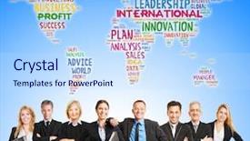  Presentation with international business - Slides with internacional comerce - international corporate team and world background and a sky blue colored foreground