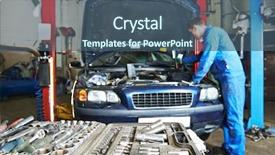  Presentation with mechanic car service repair maintenance - PPT theme featuring internal combustion - auto mechanic repairman examining automobile background and a ocean colored foreground