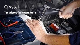  Presentation with auto repair - Cool new theme with internal combustion - auto mechanic working in garage backdrop and a dark gray colored foreground