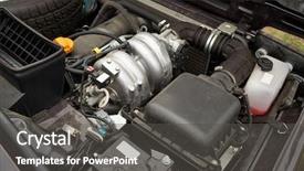  Presentation with combustion engine - Amazing slides having internal combustion - car engine open hood backdrop and a  colored foreground