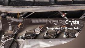  Presentation with combustion engine - Beautiful slide deck featuring internal combustion engines - detail of a car engine backdrop and a tawny brown colored foreground