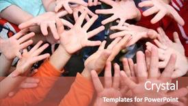  Presentation with children hands - Presentation design enhanced with internal communication - children s hands with spread background and a coral colored foreground