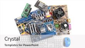  Presentation with keyboard - Colorful slide deck enhanced with internal communication - computer motherboards with fans keyboard backdrop and a white colored foreground