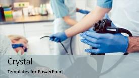  Presentation with examination - Presentation theme enhanced with internal medicine - doctor inserting camera of gastroscope background and a light gray colored foreground