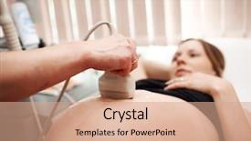  Presentation with pregnant woman doctor - Cool new presentation design with internal medicine - doctor performing an ultrasound scan backdrop and a coral colored foreground