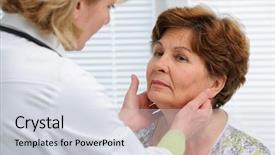  Presentation with doctor office - PPT theme consisting of internal medicine - female doctor touching the throat background and a lemonade colored foreground