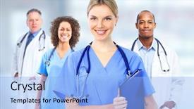  Presentation with doctor in hospital health insurance related icons healthcare person saving medical - Beautiful slide set featuring internal medicine - group of hospital doctors backdrop and a light blue colored foreground