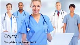  Presentation with hospital - Audience pleasing slide set consisting of internal medicine - group of hospital doctors backdrop and a light blue colored foreground