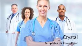  Presentation with hospital - Beautiful slides featuring internal medicine - group of hospital doctors backdrop and a light blue colored foreground