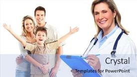  Presentation with doctor family - PPT theme enhanced with internal medicine - medical family doctor and patients background and a light blue colored foreground