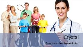  Presentation with doctor family - PPT theme enhanced with internal medicine - medical family doctor and patients background and a teal colored foreground