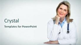  Presentation with pediatrics toddler and doctor - Slide set having internal medicine - smiling mature doctor woman background and a sky blue colored foreground