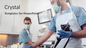  Presentation with stomach - Audience pleasing presentation theme consisting of internal medicine - team of doctors performing endoscopy backdrop and a light gray colored foreground