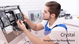  Presentation with multimedia service center - Cool new presentation with internal parts in service center backdrop and a  colored foreground