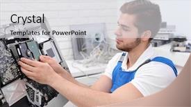  Presentation with computer - Slides with internal parts in service center background and a light gray colored foreground