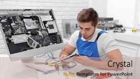  Presentation with computer - PPT layouts consisting of internal parts in service center background and a  colored foreground