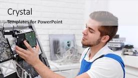  Presentation with multimedia service center - Presentation theme having internal parts in service center background and a white colored foreground