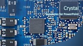  Presentation with electronic components - Beautiful PPT layouts featuring internal process - circuit board with electronic components backdrop and a ocean colored foreground
