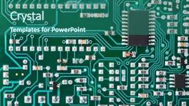  Presentation with electronic components - PPT theme consisting of internal process - circuit board with electronic components background and a ocean colored foreground