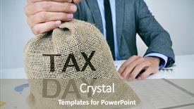  Presentation with tax day - Presentation theme having internal revenue - closeup of a young caucasian background and a gray colored foreground