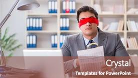  Presentation with desk - Colorful presentation theme enhanced with internal review - blindfold businessman sitting at desk backdrop and a  colored foreground