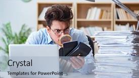  Presentation with report - Cool new slide set with internal review - mad auditor looking for errors backdrop and a  colored foreground