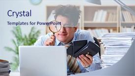  Presentation with report - Slide deck with internal review - mad auditor looking for errors background and a sky blue colored foreground