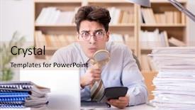  Presentation with report - PPT layouts featuring internal review - mad auditor looking for errors background and a coral colored foreground